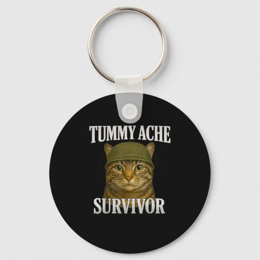 Tummy Ache Surviver CatミームおもしろいKitten Gift Men キーホルダー (正面)