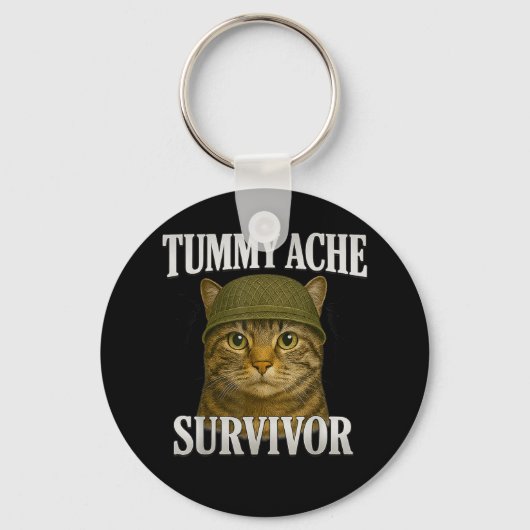 Tummy Ache Surviver CatミームおもしろいKitten Gift Men キーホルダー (正面)