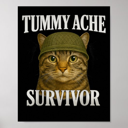 Tummy Ache Surviver CatミームおもしろいKitten Gift Men ポスター (正面)