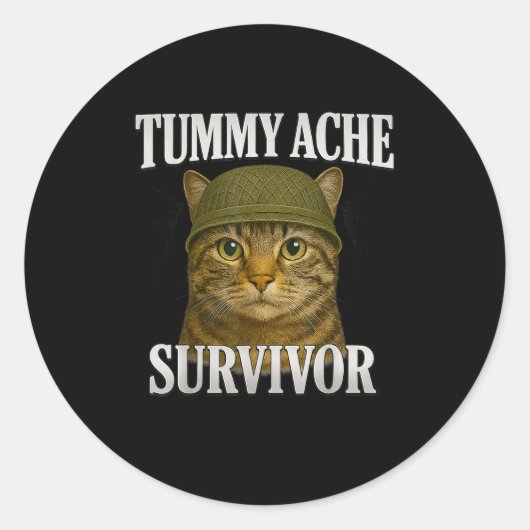 Tummy Ache Surviver CatミームおもしろいKitten Gift Men ラウンドシール (正面)