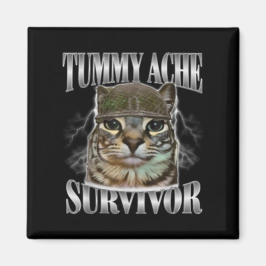 Tummy Ache Survivor おもしろい Catミーム皮肉引用文 マグネット (正面)