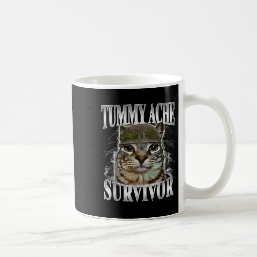 Tummy Ache Survivor Funny Cat Meme  コーヒーマグカップ (右)