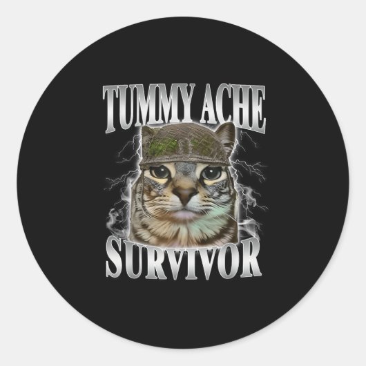Tummy Ache Survivor Funny Cat Meme ラウンドシール (正面)