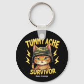 Tummy Ache Survivor Funny Cat Meme Saying Retro  キーホルダー (正面)