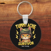 Tummy Ache Survivor Funny Cat Meme Saying Retro  キーホルダー (正面)