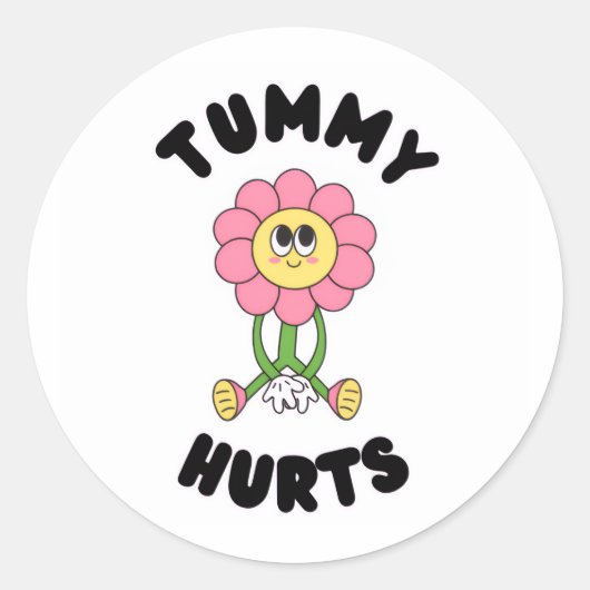 'Tummy Hurts' Cute Funny Health Awareness Sticker ラウンドシール (正面)
