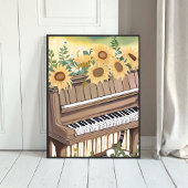 Tune in Bloom | Watercolor Sunflower Floral Piano ポスター