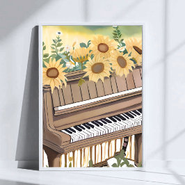 Tune in Bloom | Watercolor Sunflower Floral Piano ポスター