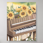 Tune in Bloom | Watercolor Sunflower Floral Piano ポスター (正面)