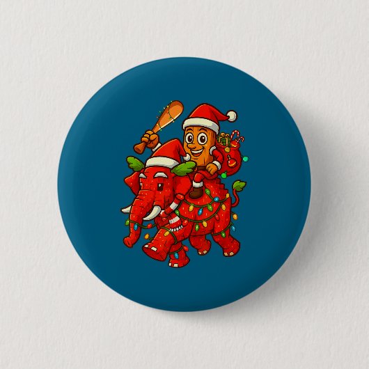 Tung Tung Sahur ゾウに乗ったクリスマスのイタリア風 缶バッジ (正面)