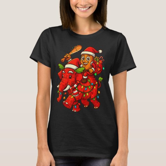 Tung Tung Sahur Riding Elephant Christmas Italian  Tシャツ (正面)