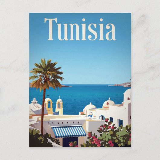 Tunisia Mediterranean Coast Retro ポストカード (正面)