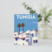 Tunisia Palm Trees Blue & White Art ポストカード (スタンド正面)