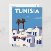 Tunisia Palm Trees Blue & White Art ポストカード (正面/裏面)