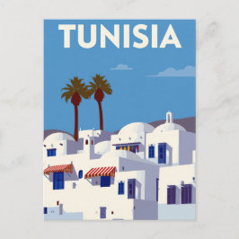 Tunisia Palm Trees Blue & White Art ポストカード