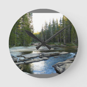 Tuolumne River by Campground, Yosemite, CA ラウンド壁時計