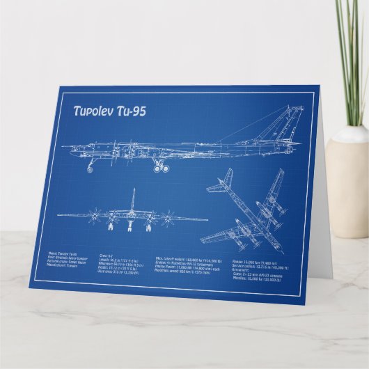 Tupolev Tu-95 – 飛行機の設計図の計画AD サンキューカード (正面)