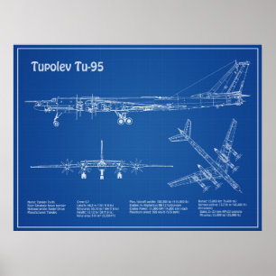 Tupolev Tu-95 – 飛行機の設計図の計画AD ポスター
