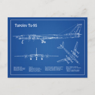 Tupolev Tu-95 – 飛行機の設計図の計画AD ポストカード