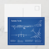 Tupolev Tu-95 – 飛行機の設計図の計画AD ポストカード (正面/裏面)