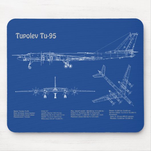 Tupolev Tu-95 – 飛行機の設計図の計画AD マウスパッド (正面)