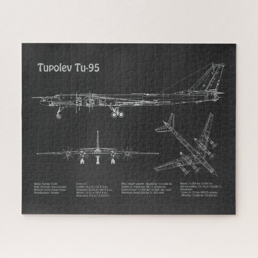 Tupolev Tu-95 – 飛行機の設計図の計画PD ジグソーパズル (横)