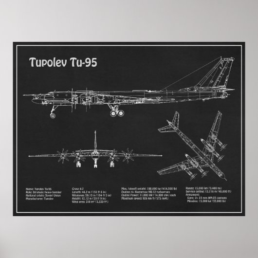 Tupolev Tu-95 – 飛行機の設計図の計画PD ポスター (正面)
