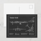 Tupolev Tu-95 – 飛行機の設計図の計画PD ポストカード (正面/裏面)