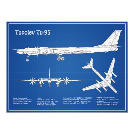 Tupolev Tu-95 – 飛行機の設計図プランABD フォトプリント (正面)
