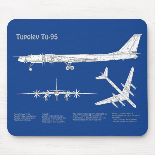Tupolev Tu-95 – 飛行機の設計図プランABD マウスパッド (正面)