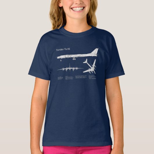 Tupolev Tu-95 – 飛行機の設計図プランABD Tシャツ (正面)