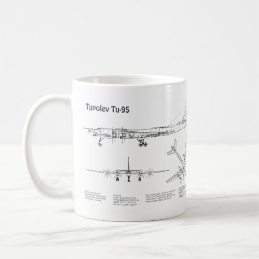 Tupolev Tu-95 – 飛行機の設計図プランBD コーヒーマグカップ (左)