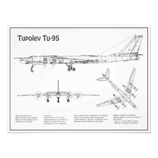 Tupolev Tu-95 – 飛行機の設計図プランBD フォトプリント (正面)