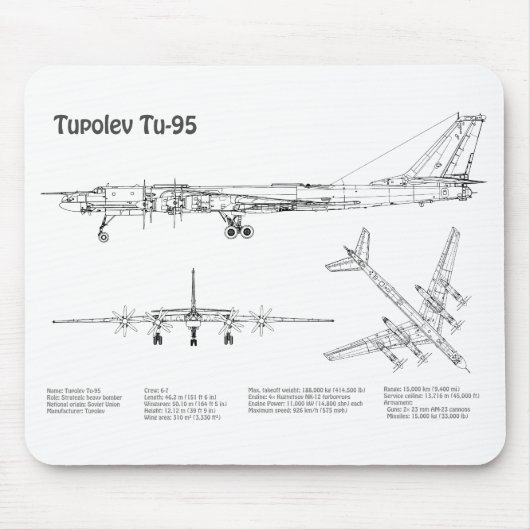 Tupolev Tu-95 – 飛行機の設計図プランBD マウスパッド (正面)