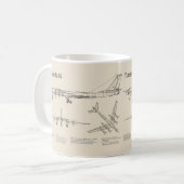 Tupolev Tu-95 – 飛行機の設計図プランSD コーヒーマグカップ (正面左)