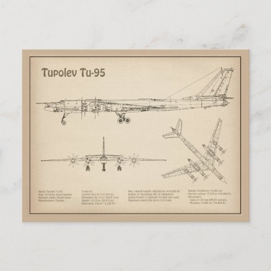 Tupolev Tu-95 – 飛行機の設計図プランSD ポストカード (正面)