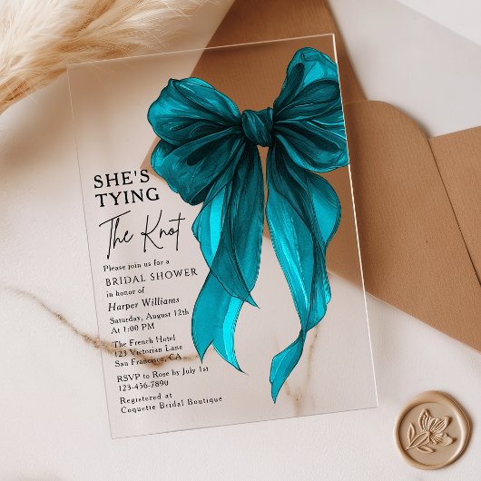 Tuquoise Bow She's Tying The Knot Bridal Shower アクリル招待状