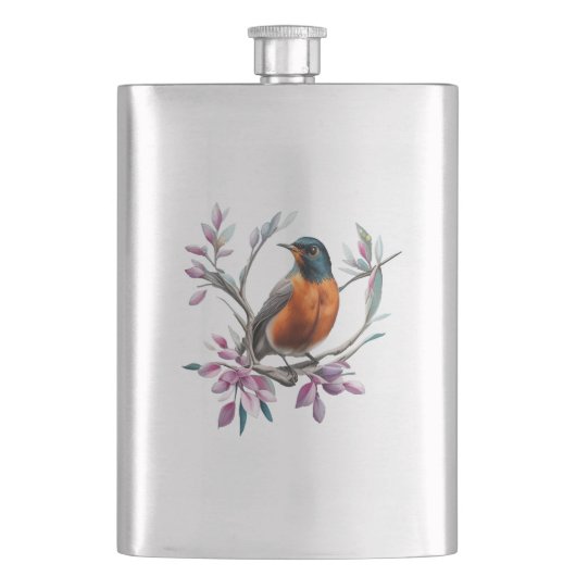 Turdus migratorius Surrounded By Mountain Laurel フラスク (正面)