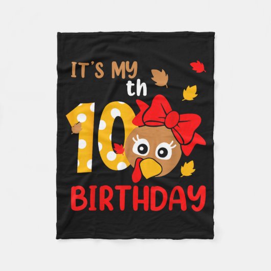 Turkey 10th Birthday Autumn Thanksgiving Party Boy フリースブランケット (正面)