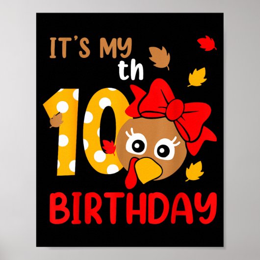 Turkey 10th Birthday Autumn Thanksgiving Party Boy ポスター (正面)