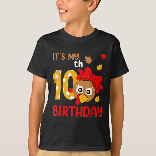 Turkey 10th Birthday Autumn Thanksgiving Party Boy Tシャツ (正面)