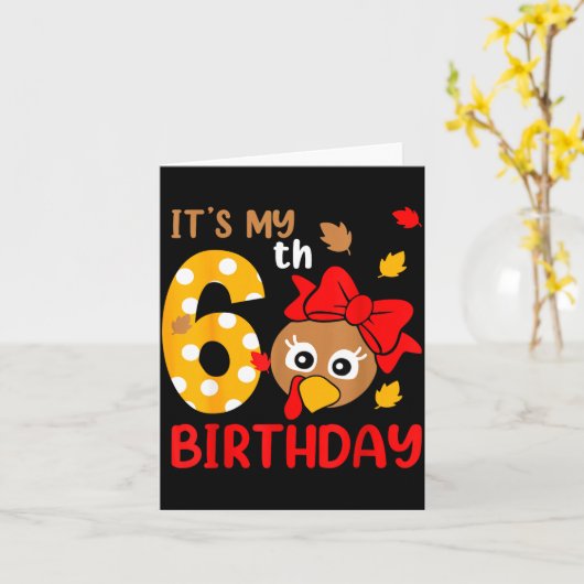 Turkey 6th Birthday Autumn Thanksgiving Party Boy カード (黄色い花)