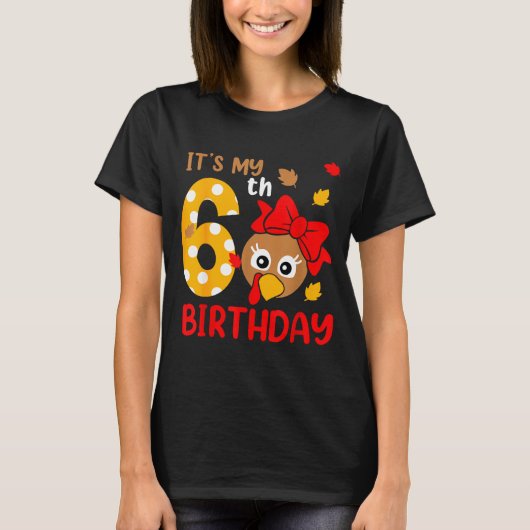 Turkey 6th Birthday Autumn Thanksgiving Party Boy  Tシャツ (正面)