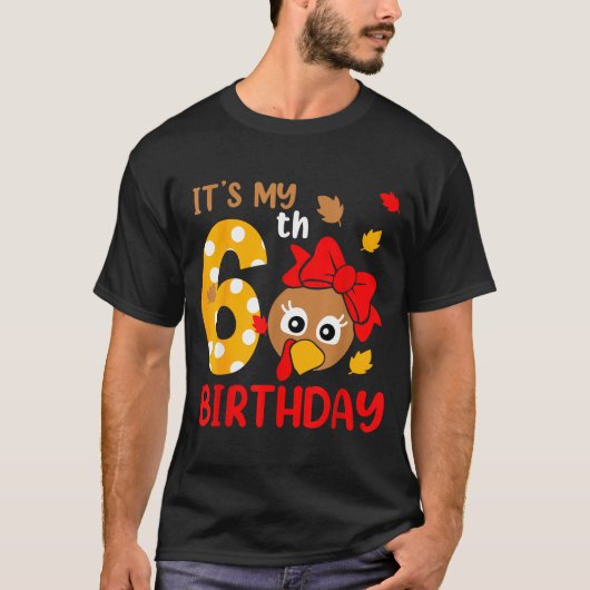 Turkey 6th Birthday Autumn Thanksgiving Party Boy  Tシャツ (正面)