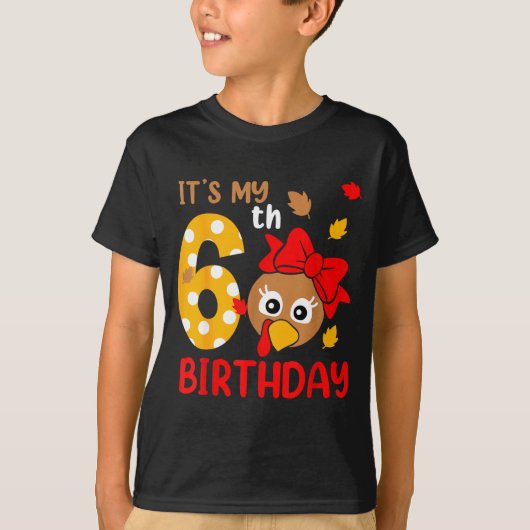 Turkey 6th Birthday Autumn Thanksgiving Party Boy Tシャツ (正面)