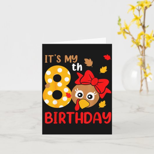 Turkey 8th Birthday Autumn Thanksgiving Party Boy  カード (黄色い花)