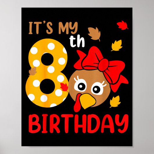 Turkey 8th Birthday Autumn Thanksgiving Party Boy  ポスター (正面)