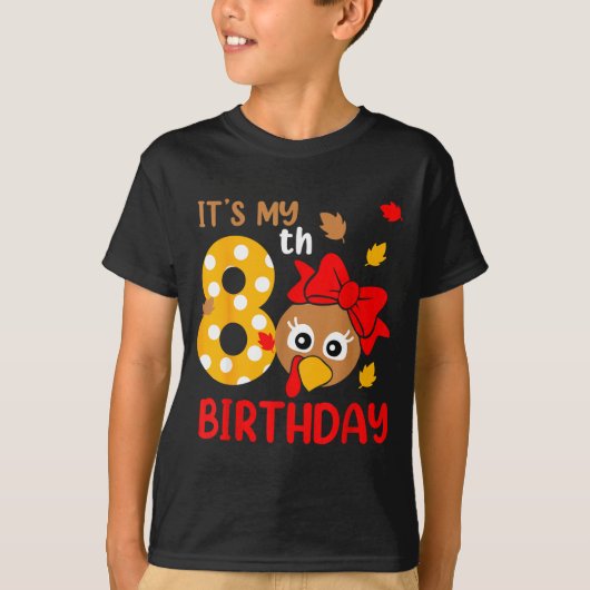 Turkey 8th Birthday Autumn Thanksgiving Party Boy  Tシャツ (正面)