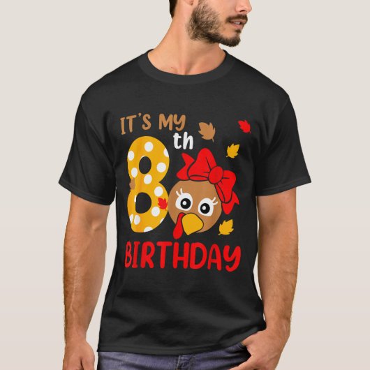 Turkey 8th Birthday Autumn Thanksgiving Party Boy  Tシャツ (正面)