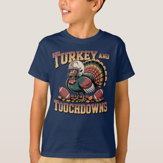 Turkey and Touchdowns Funny Football Kids' T-shirt Tシャツ (正面)